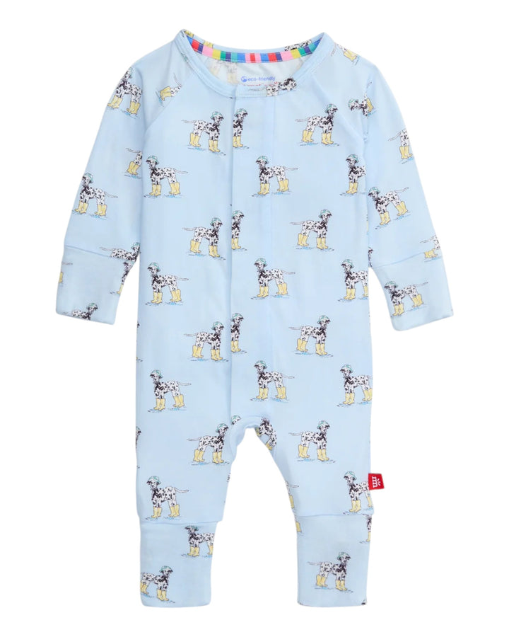 Baby onesie with giraffe pattern on a light blue background