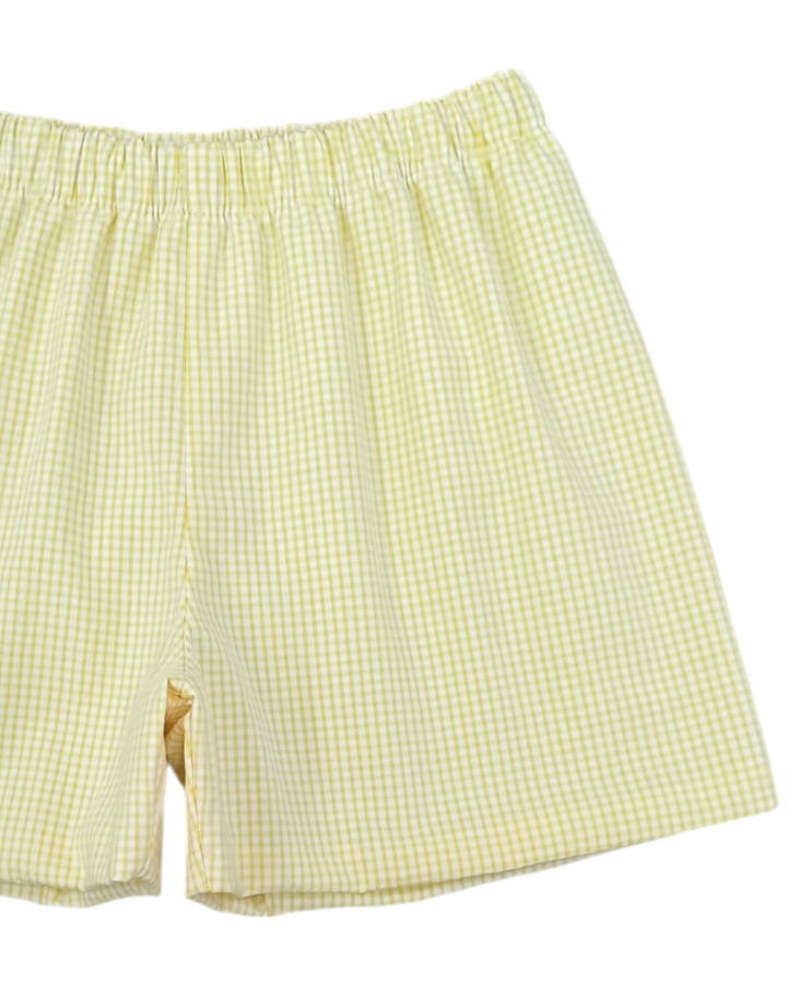Squeeze the Day Conrad Yellow Gingham Boys Shorts, That Store, close up