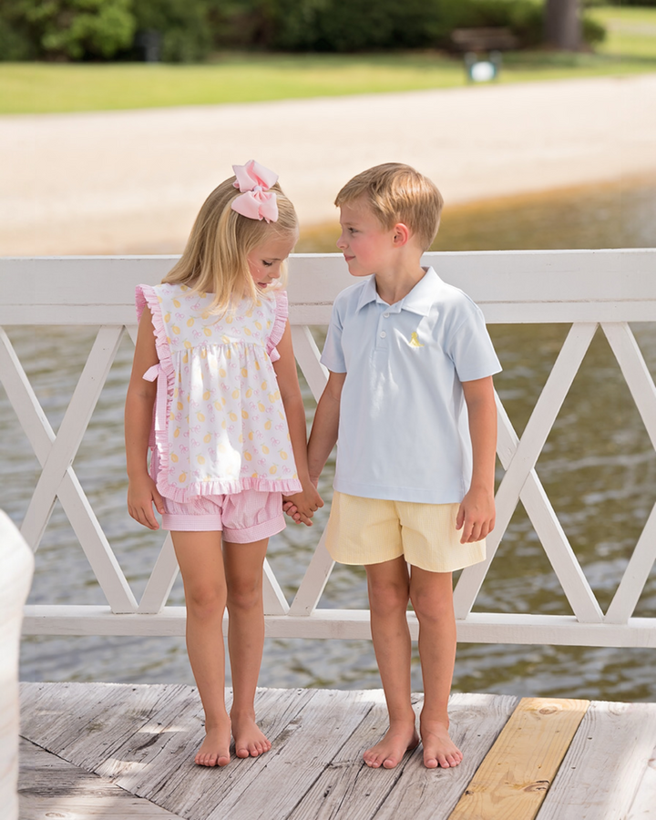 Squeeze the Day Pink Gingham Girls Abigail Banded Short Set , That Store, child 1