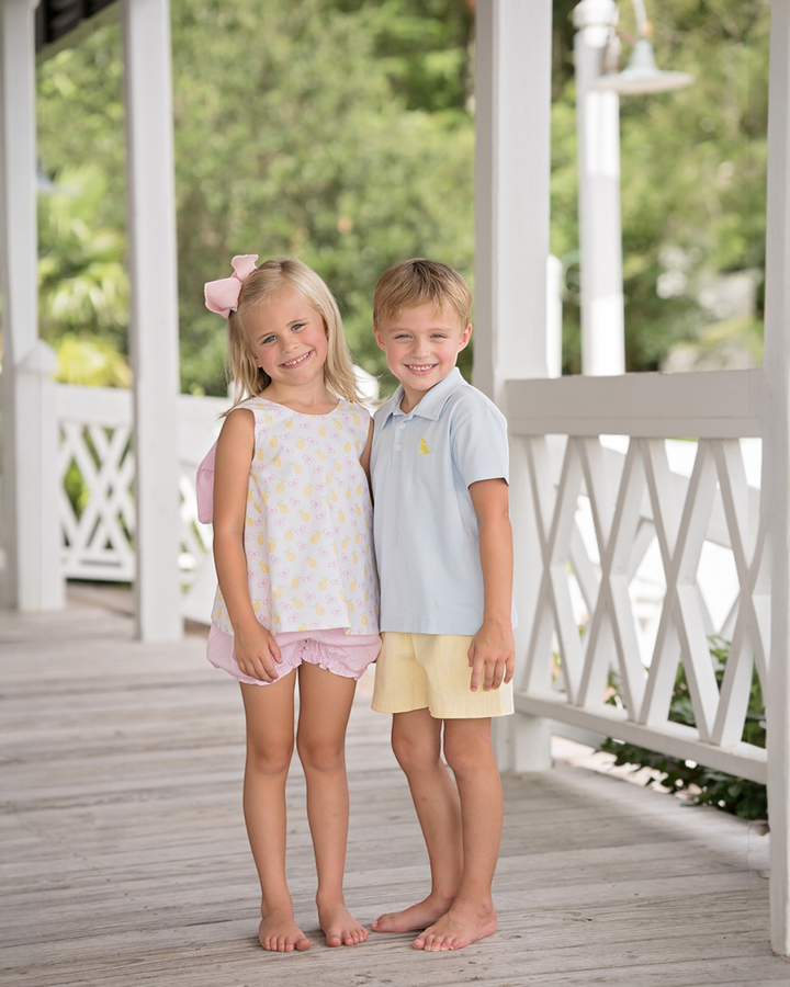 Squeeze the Day Pink Gingham Girls Abigail Banded Short Set , That Store, child 4