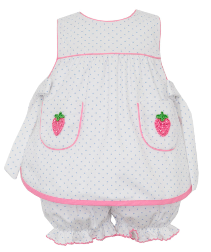 Baby romper with strawberry design on a white background