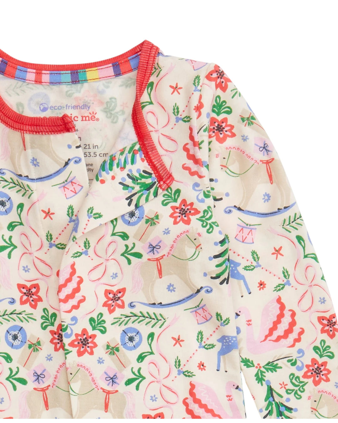 Children's long-sleeve shirt with colorful animal and floral pattern on a white background