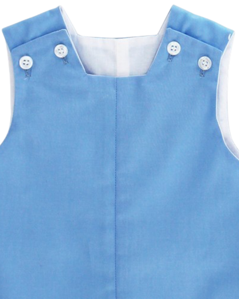 Blue dress with white buttons on a white background