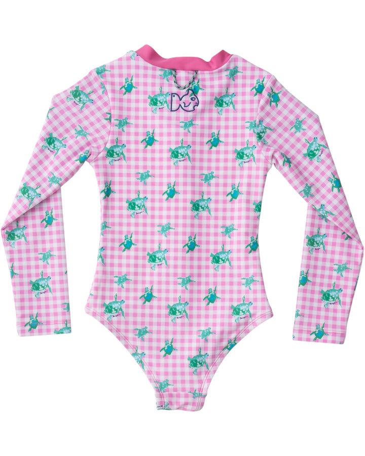 Surf and Turf Pink Girls One Piece Swimsuit, back