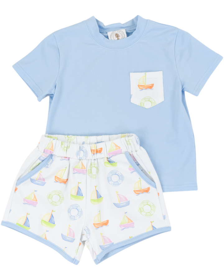 Sweet Sails Boys Play Pocket Blue Short Set, Shop That Store, front