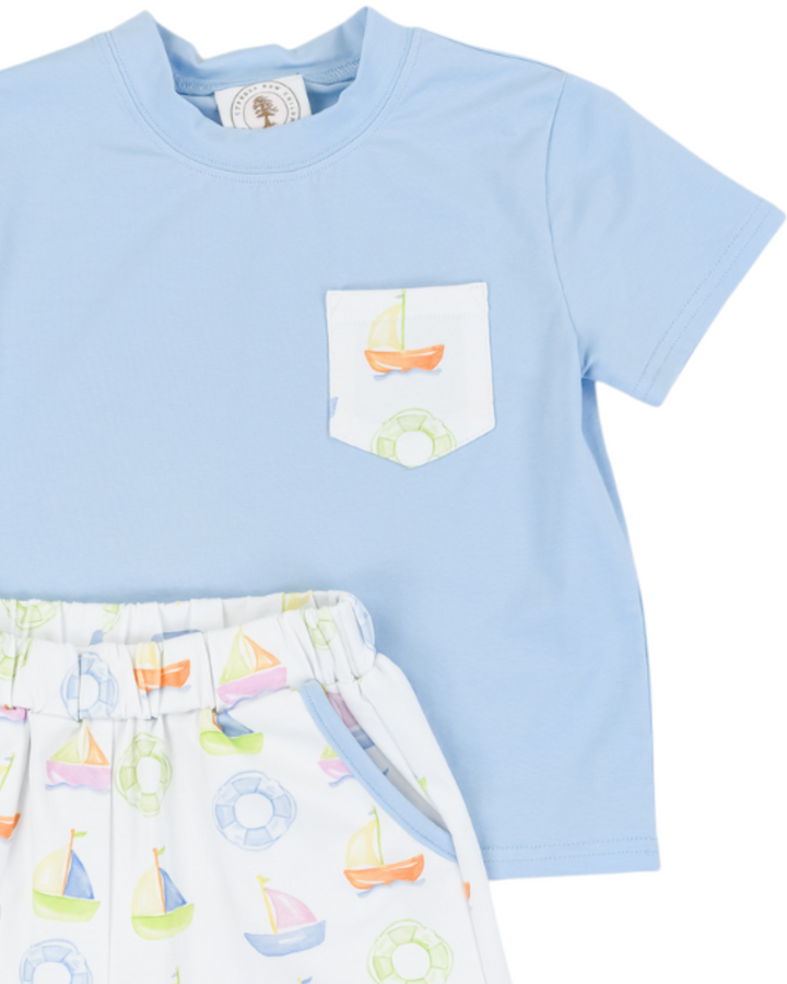 Sweet Sails Boys Play Pocket Blue Short Set, That Store, close up