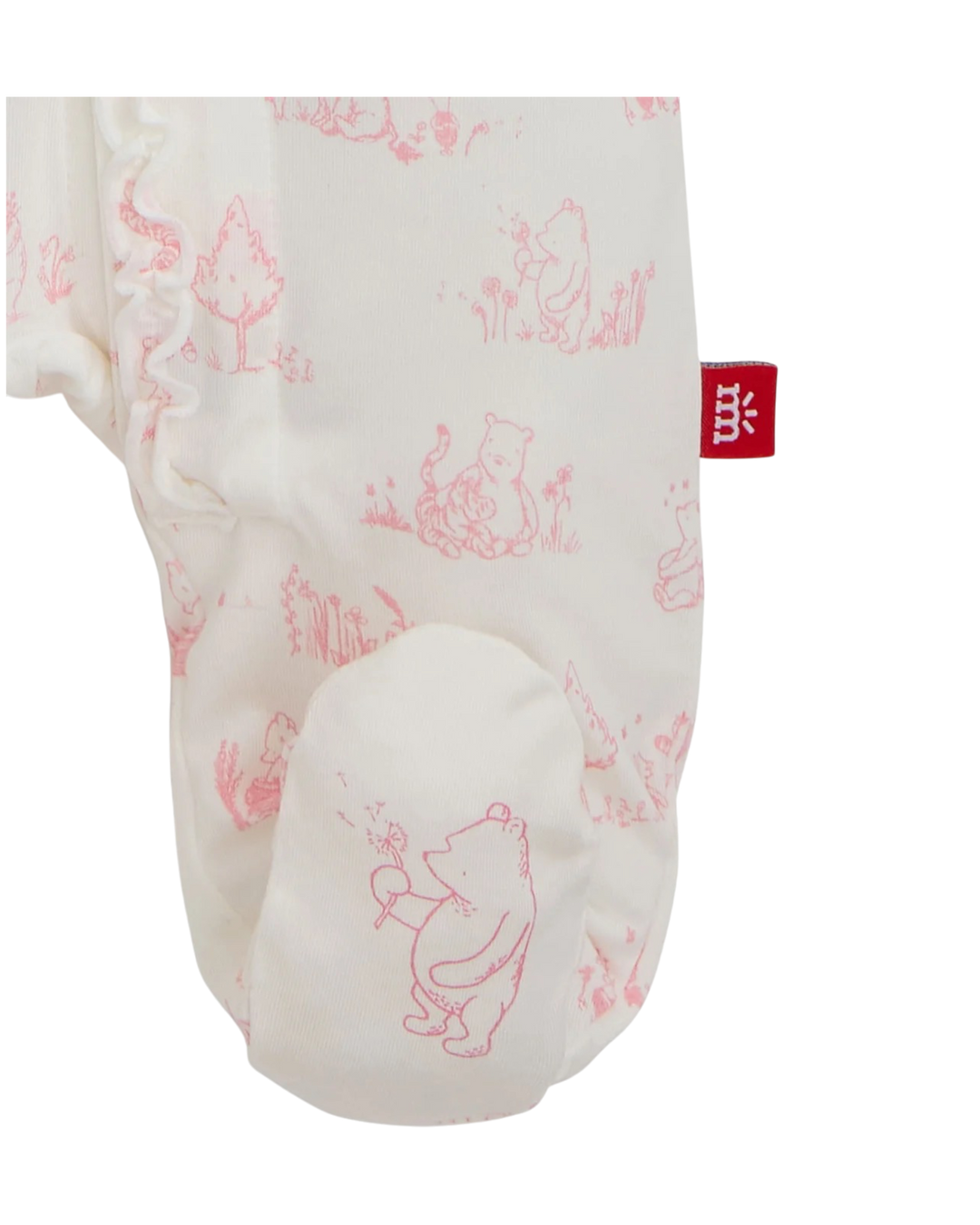 Baby sock with red bear illustrations on a white background