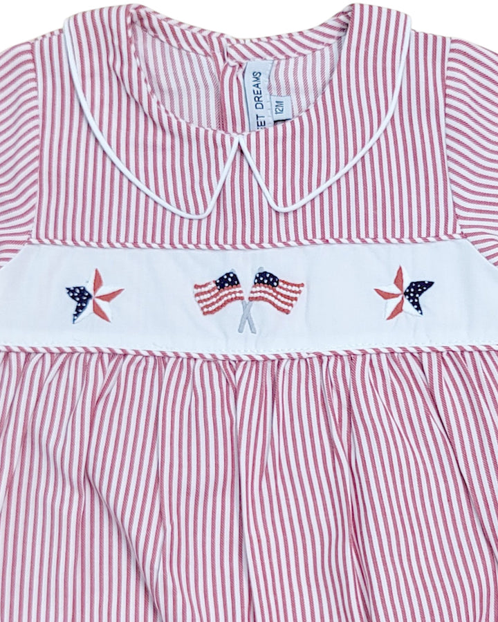 Flag and Star Embroidered Red Stripe Boys Bubble