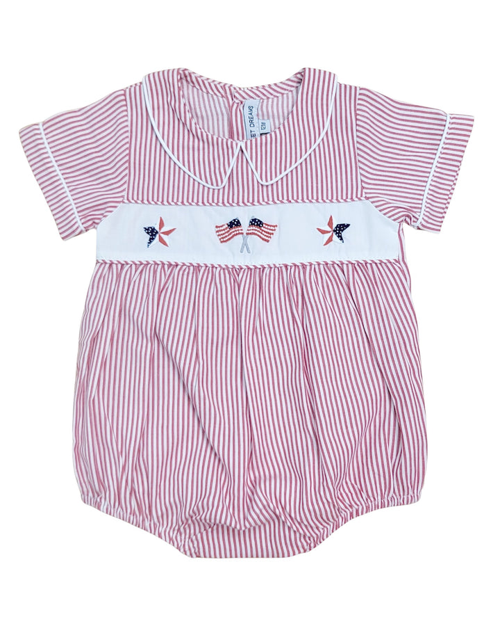 Flag and Star Embroidered Red Stripe Boys Bubble