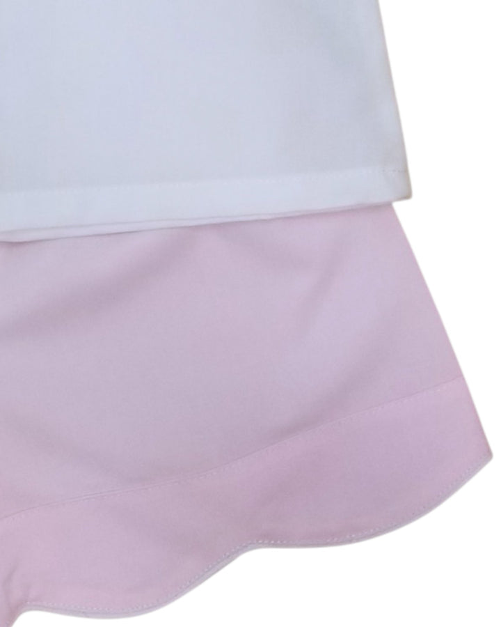 Cross Embroidered Pink Girls Short Set
