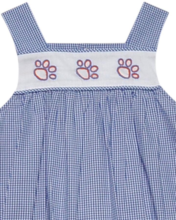 Tiger Paw Embroidered Blue Gingham Dress