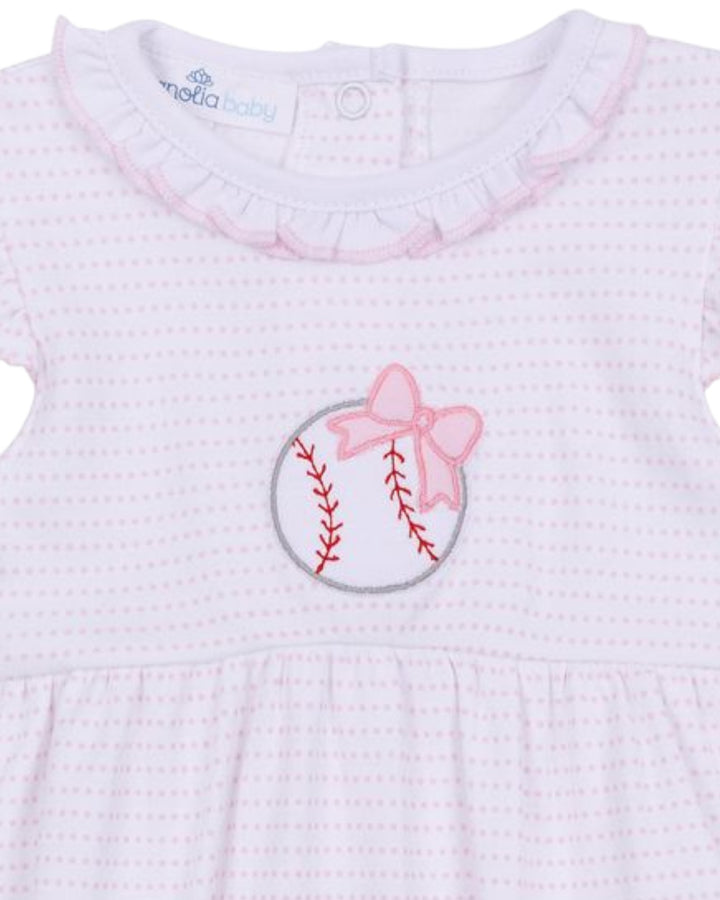 Tiny Slugger Applique Pink Ruffle Flutters Bubble, That Store, close up