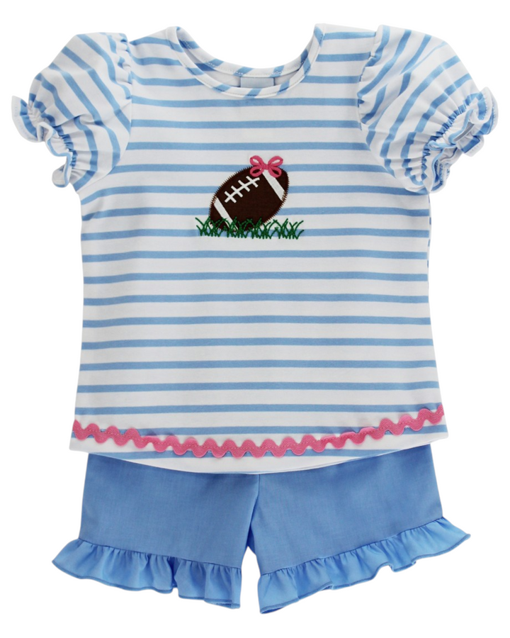 Tiny Touchdown Blue Stripe Girls Short Set, flat