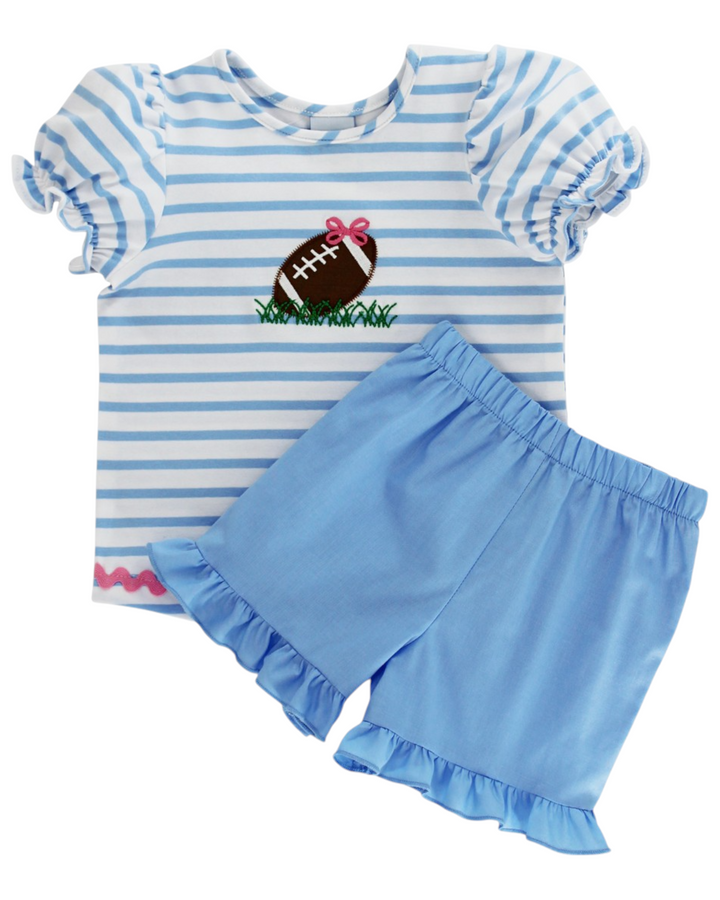 Tiny Touchdown Blue Stripe Girls Short Set, front