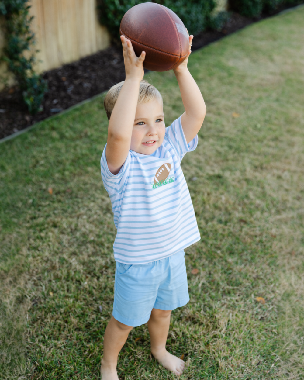 Tiny Touchdown Boys Blue Stripe Short Set, That Store, child 2