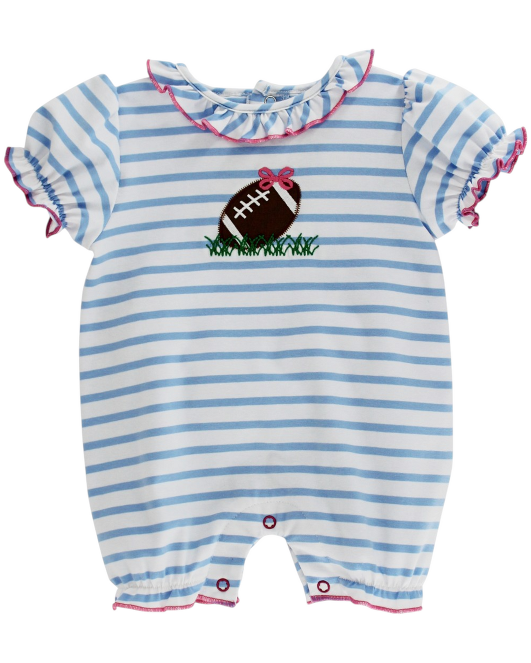 Tiny Touchdown Girls Blue Stripe Knit Romper, front