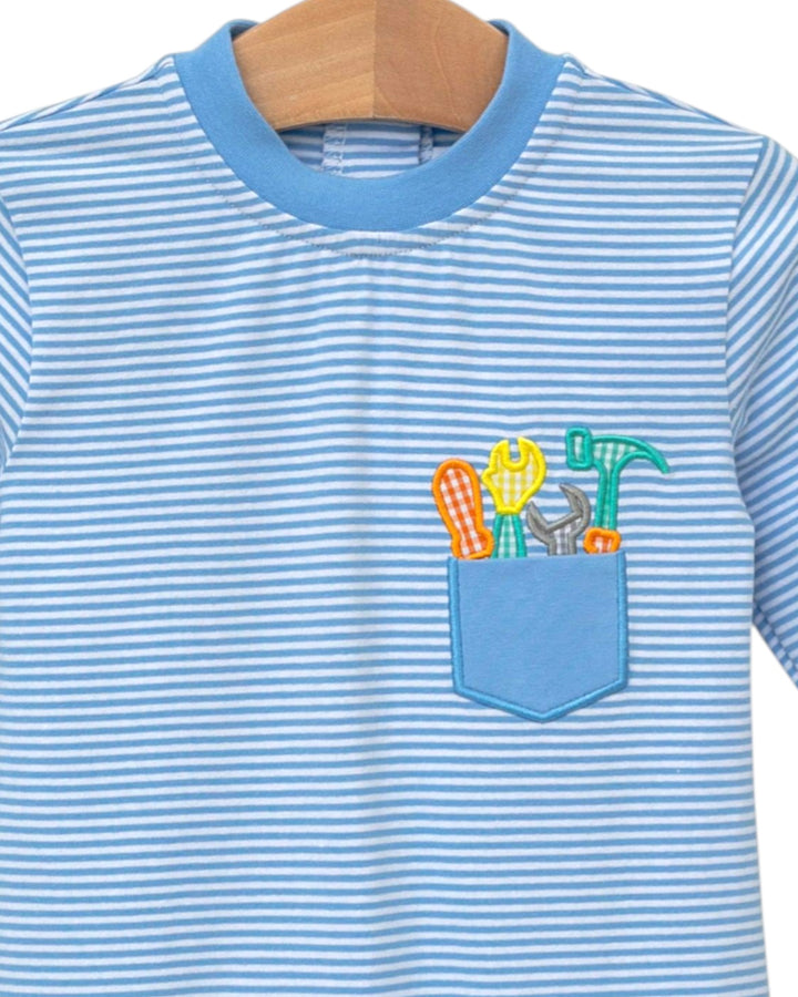 Tools Applique Blue Stripe Boys Romper
