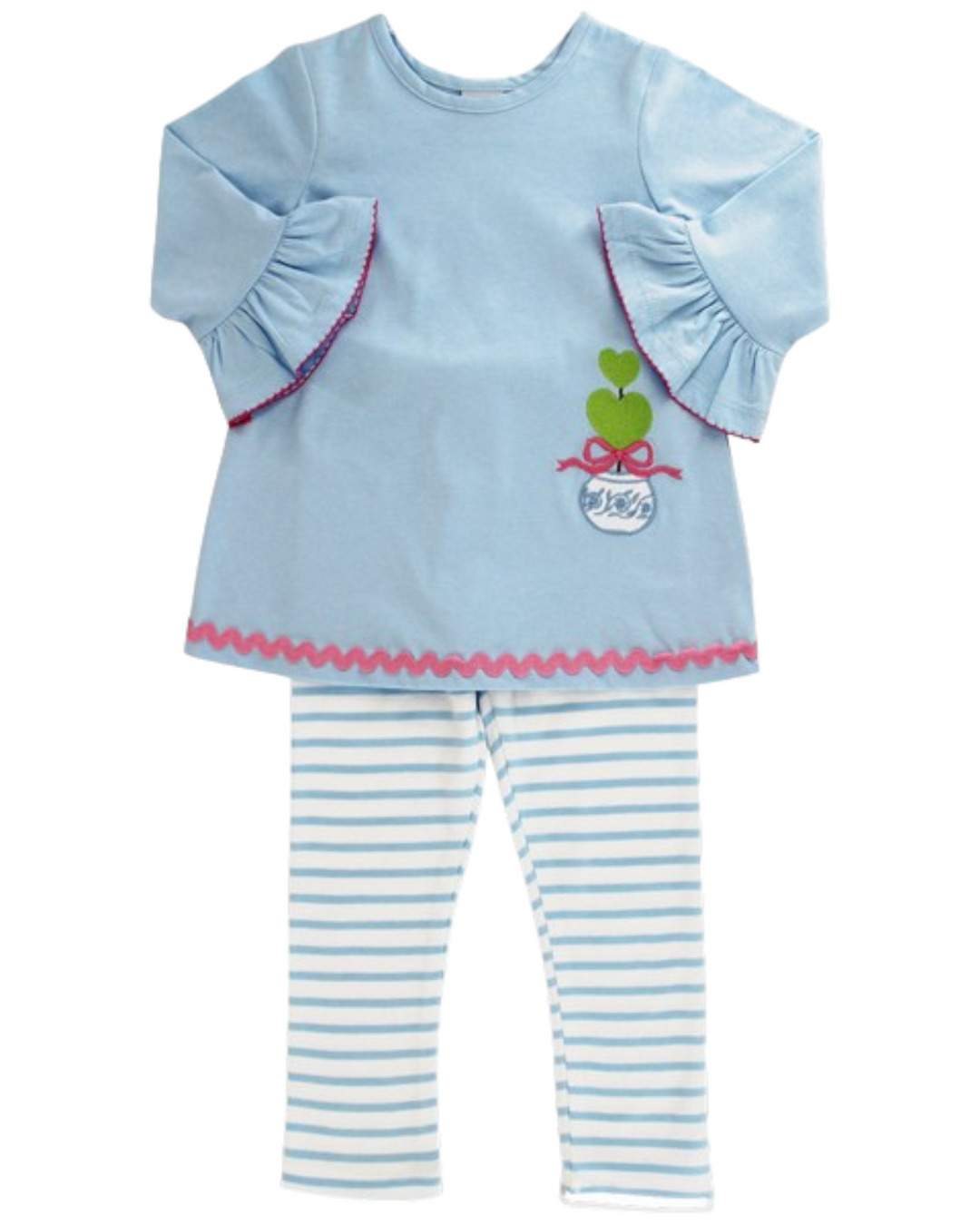 Topiary Applique Blue Stripe Girls Tunic Pant Set, That Store