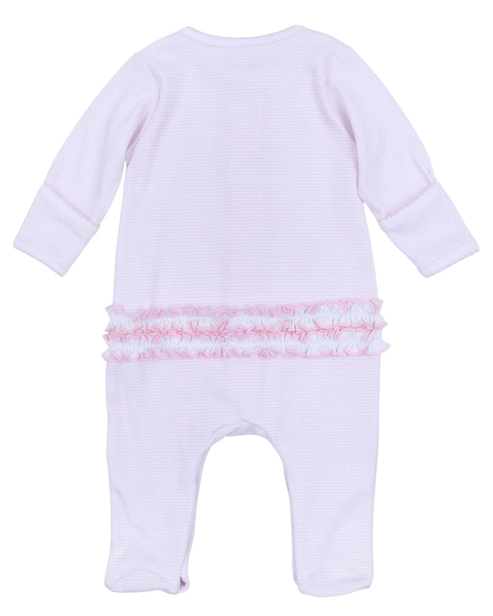 Touchdown Cutie Embroidered Ruffle Girls Footie - Pink