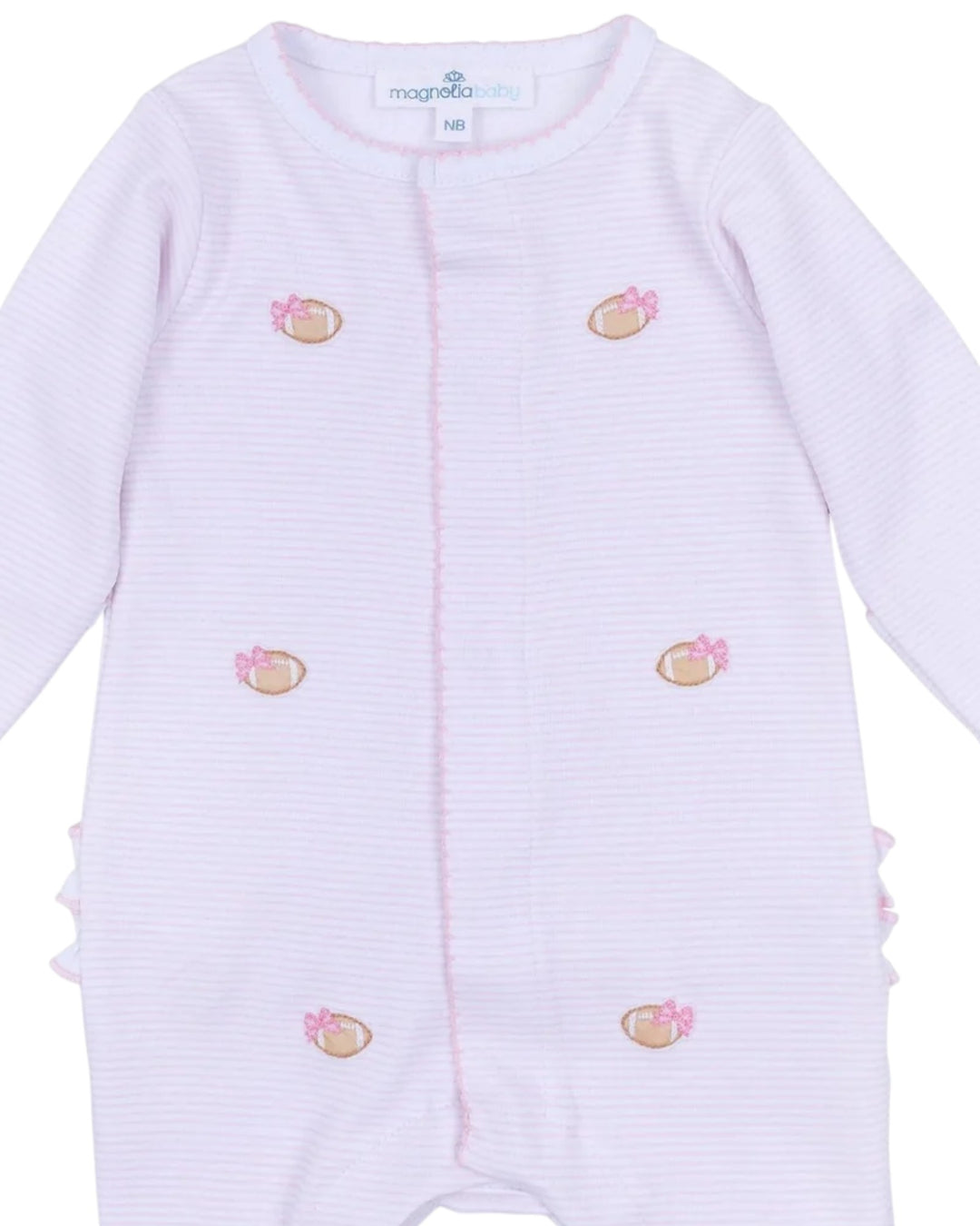 Touchdown Cutie Embroidered Ruffle Girls Footie - Pink