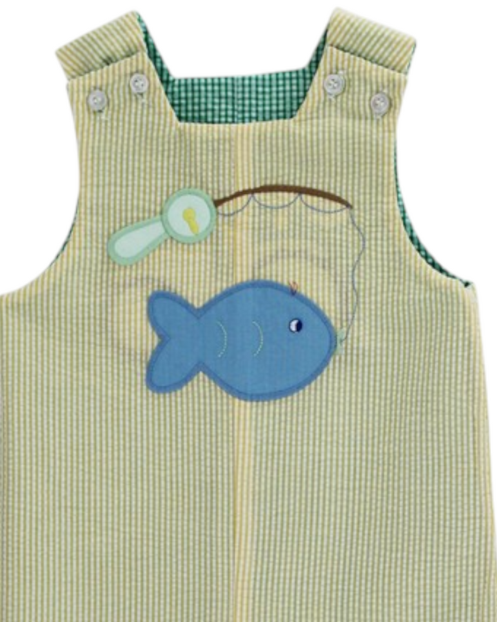 Tractor Applique Reversible Green Seersucker Jon Jon, That Store, fish 2