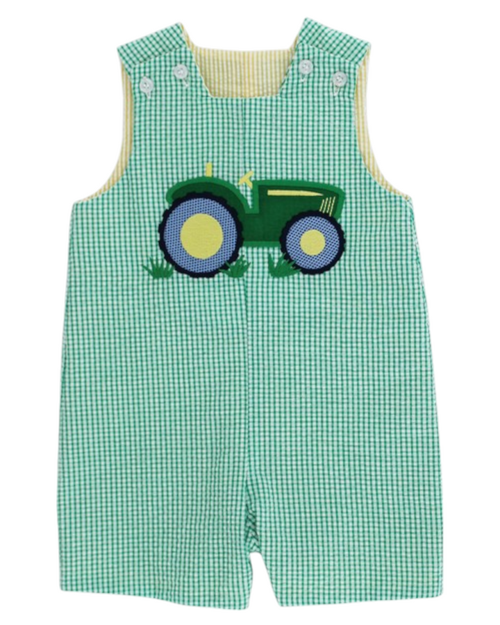 Tractor Applique Reversible Green Seersucker Jon Jon