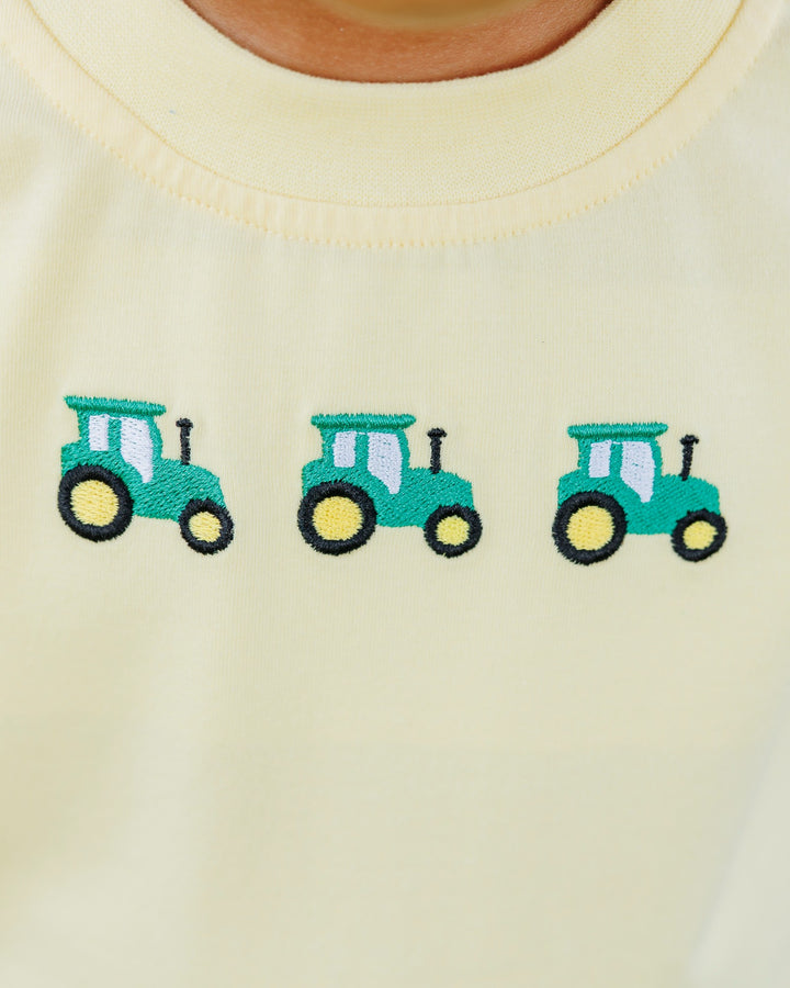 Tractor Embroidered Yellow & Green Stripe Short Set