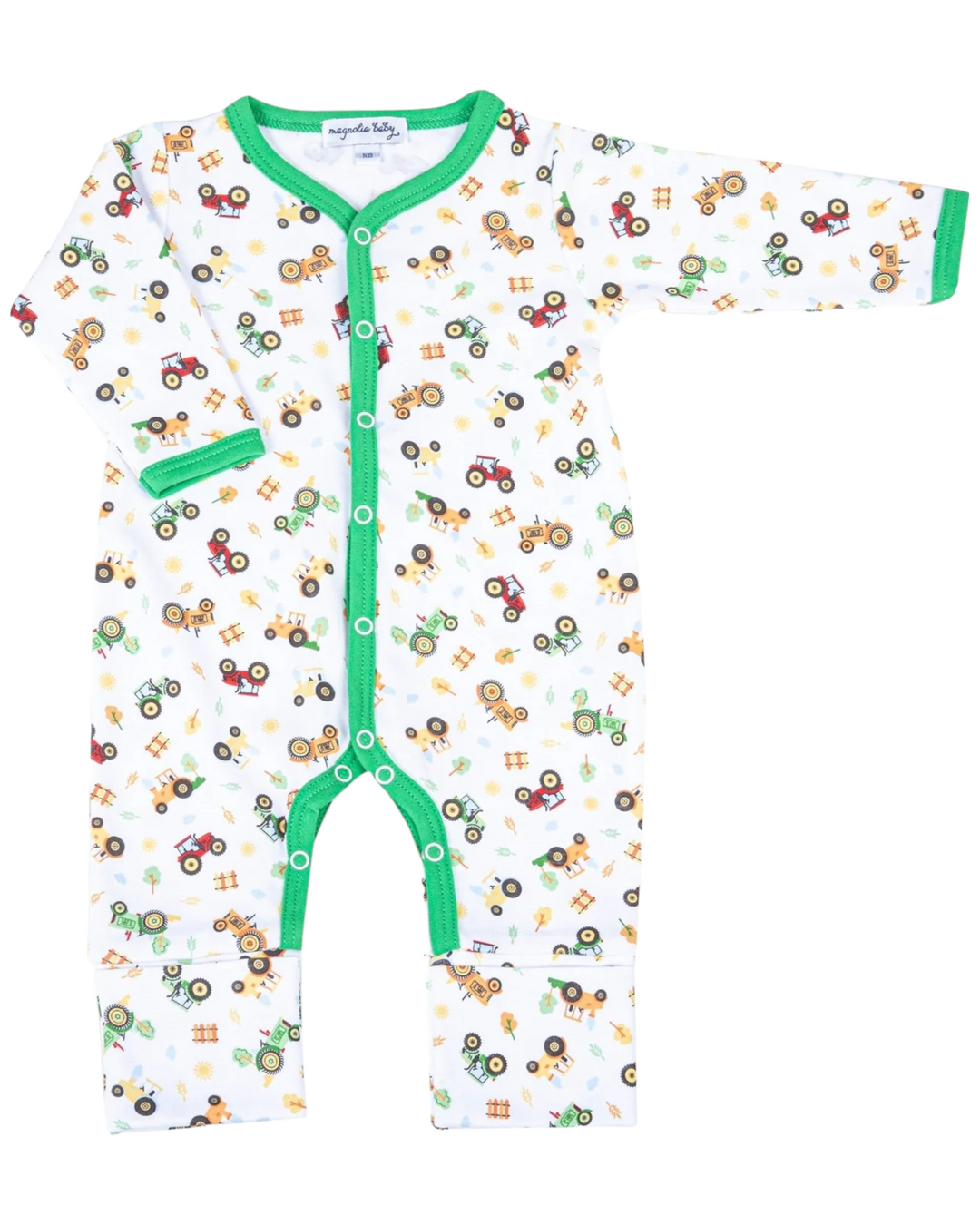 Tractor Time Print White & Green Boys Playsuit