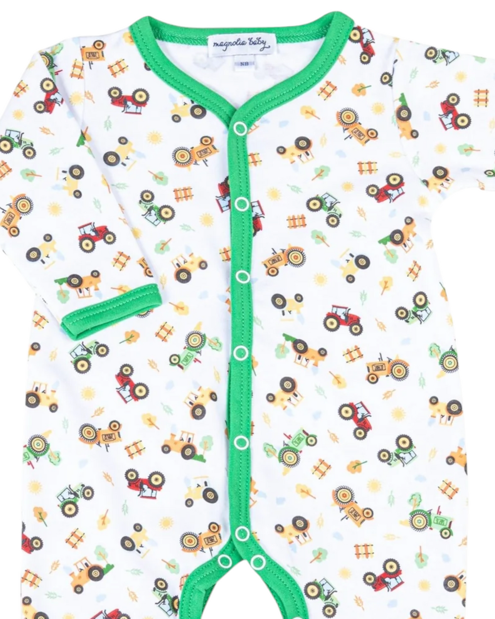 Tractor Time Print White & Green Boys Playsuit, close up, That Store