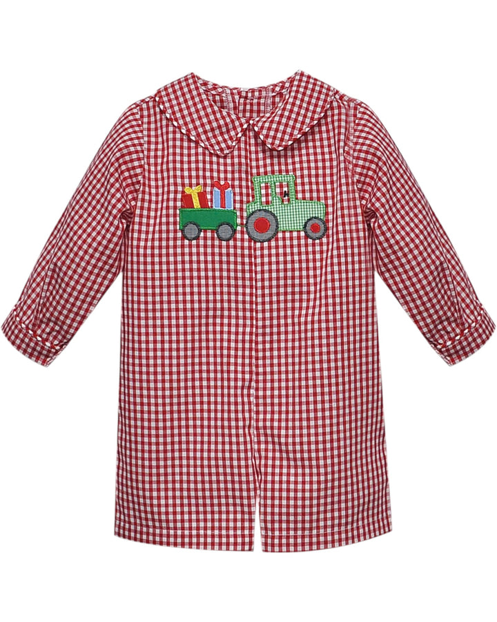 Tractor & Toys Red Check Boy Romper, That Store, front