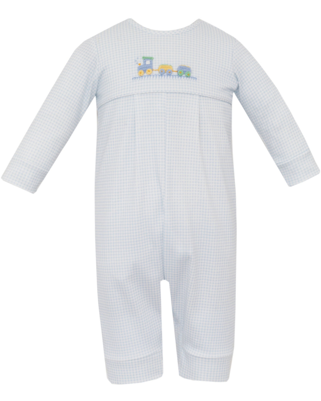 Baby romper with a checkered pattern on a white background