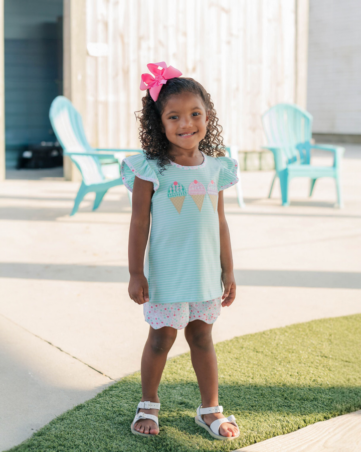 Triple Scoop Appliqué Mint Girls Flutter Short Set, that store, child