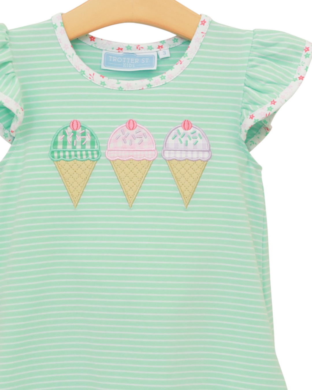 Triple Scoop Appliqué Mint Girls Flutter Short Set, that store, close