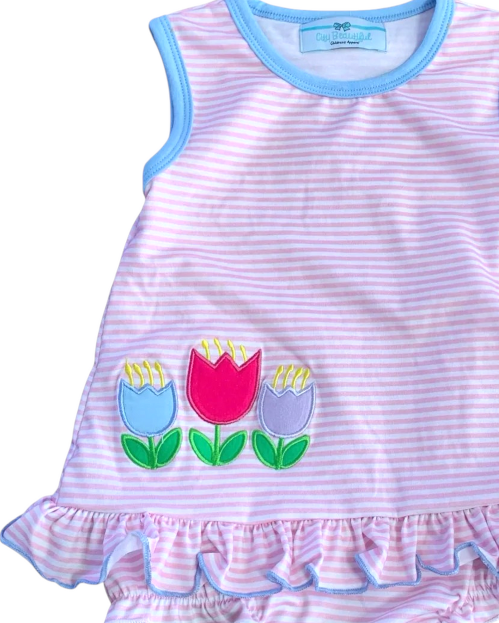 Tulip Knit Pink Stripe Girls Bubble, Shop That Store, close up