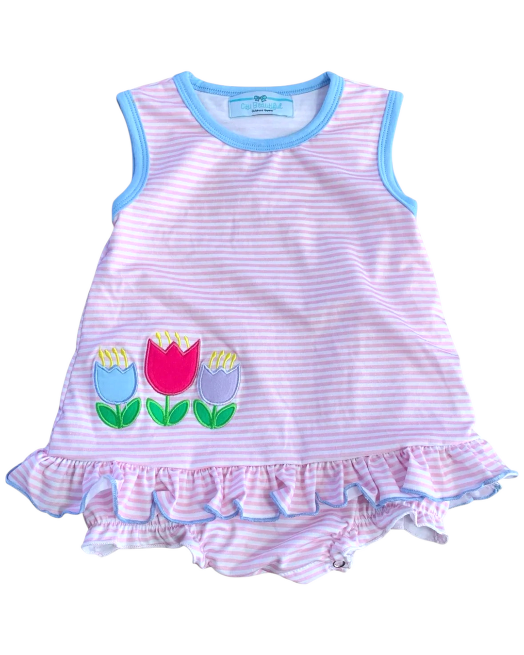 Tulip Knit Pink Stripe Girls Bubble, Shop That Store, front