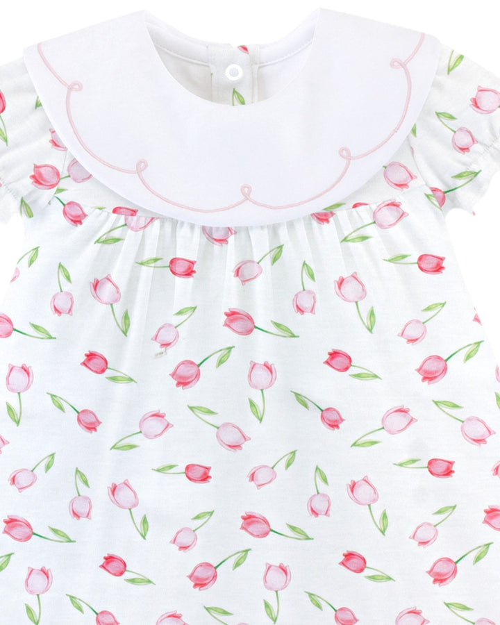 Tulips Pink Dress Embroidered Collar with Bloomers, That Store, close