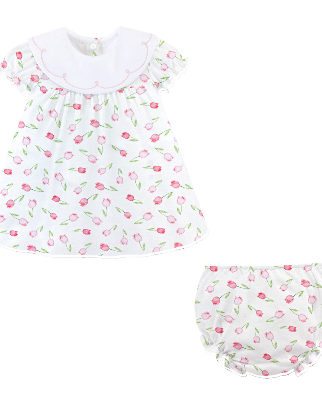 Tulips Pink Dress Embroidered Collar with Bloomers, That Store, front