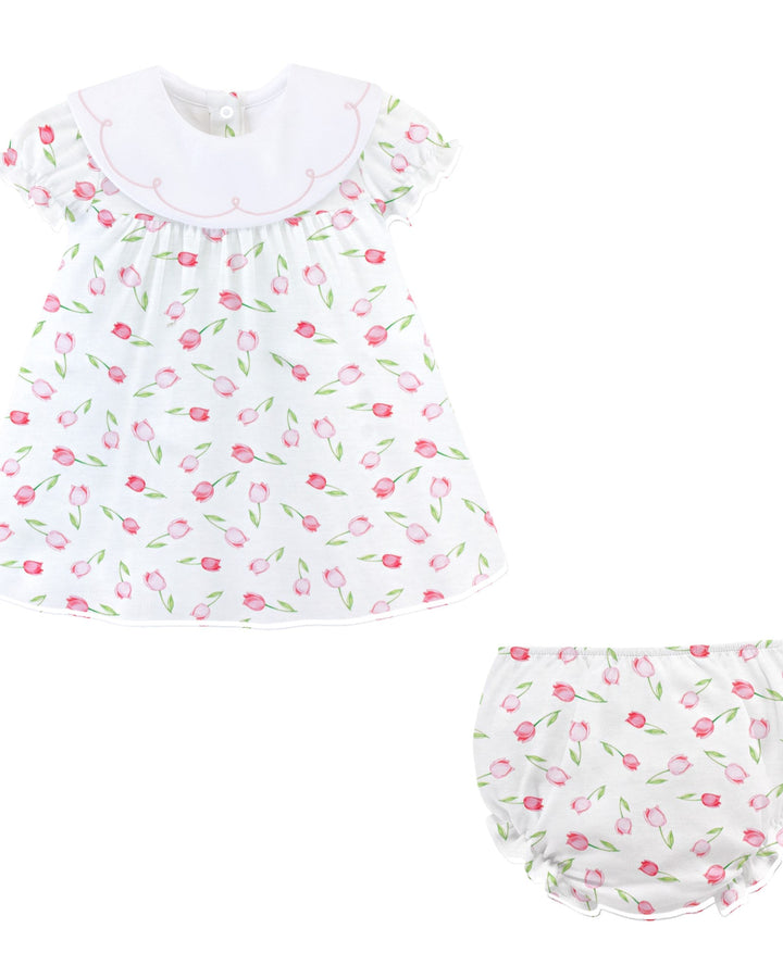 Tulips Pink Dress Embroidered Collar with Bloomers, That Store, front
