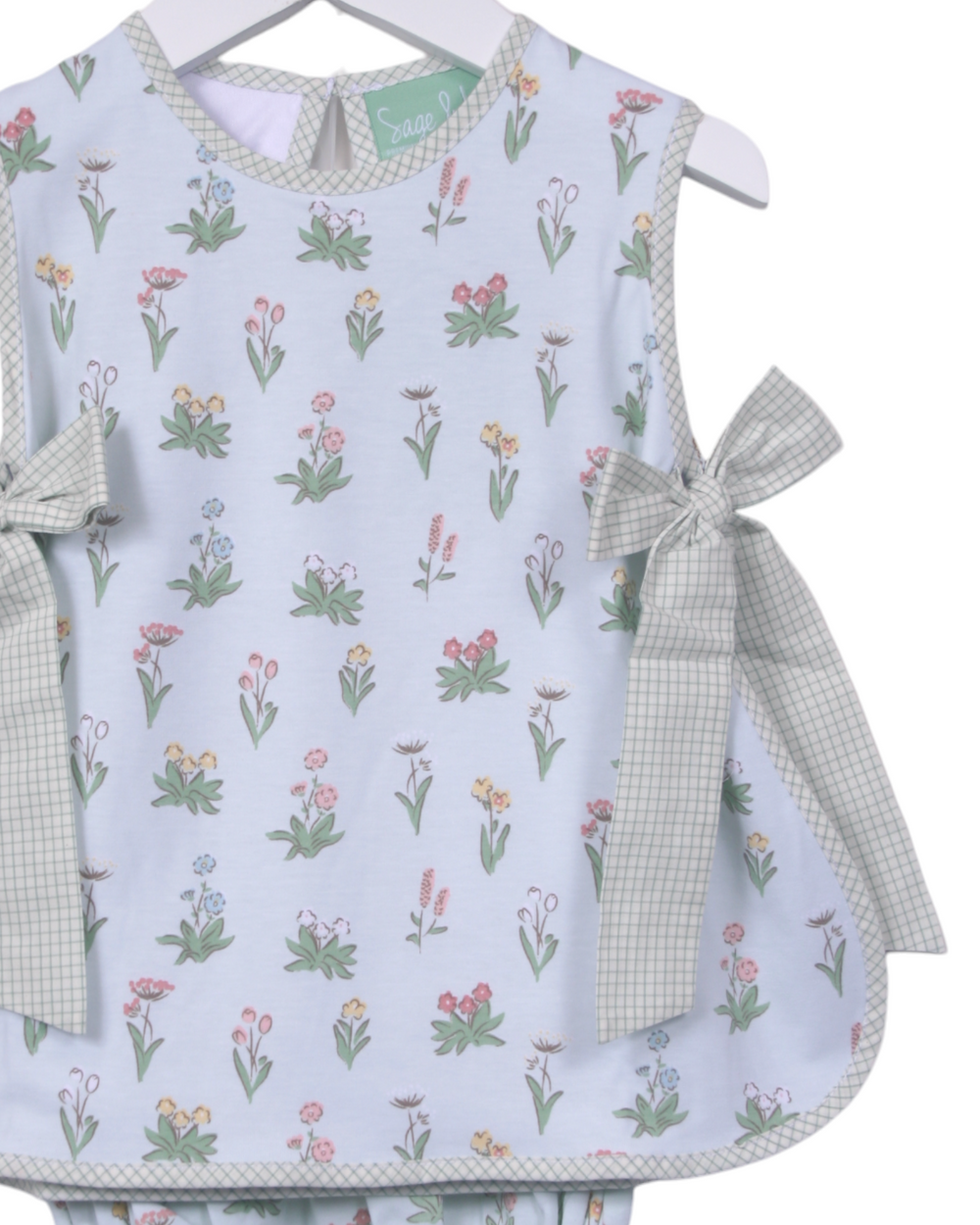Vintage Floral Bow Green Girls Bloomer Set, That Store, close up