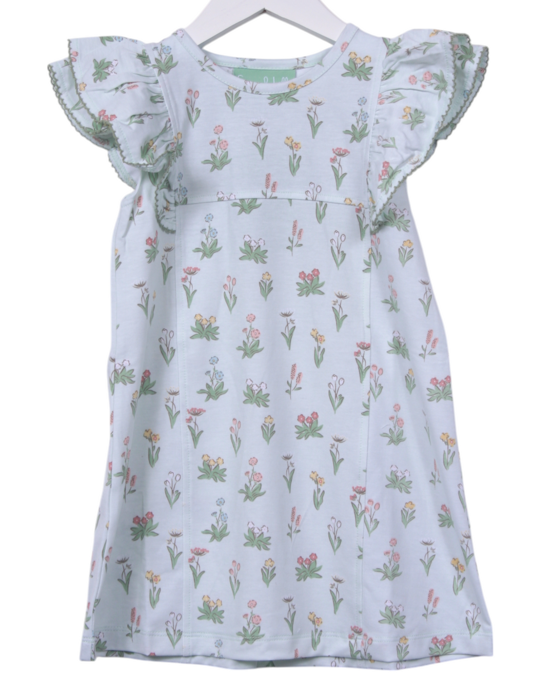 Vintage Floral Ruffle Sleeve Green Dress, That Store, front