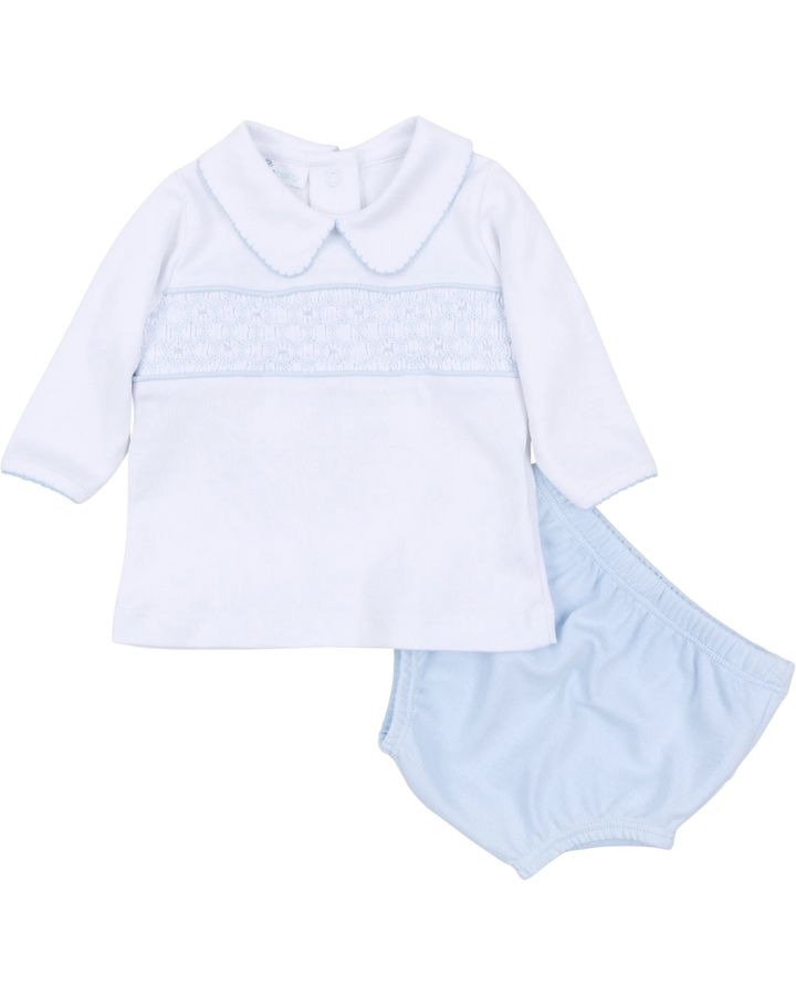 Walker's Classics Smocked Long Sleeve Boys Diaper Cover Set - Light Blue, shop that store, front