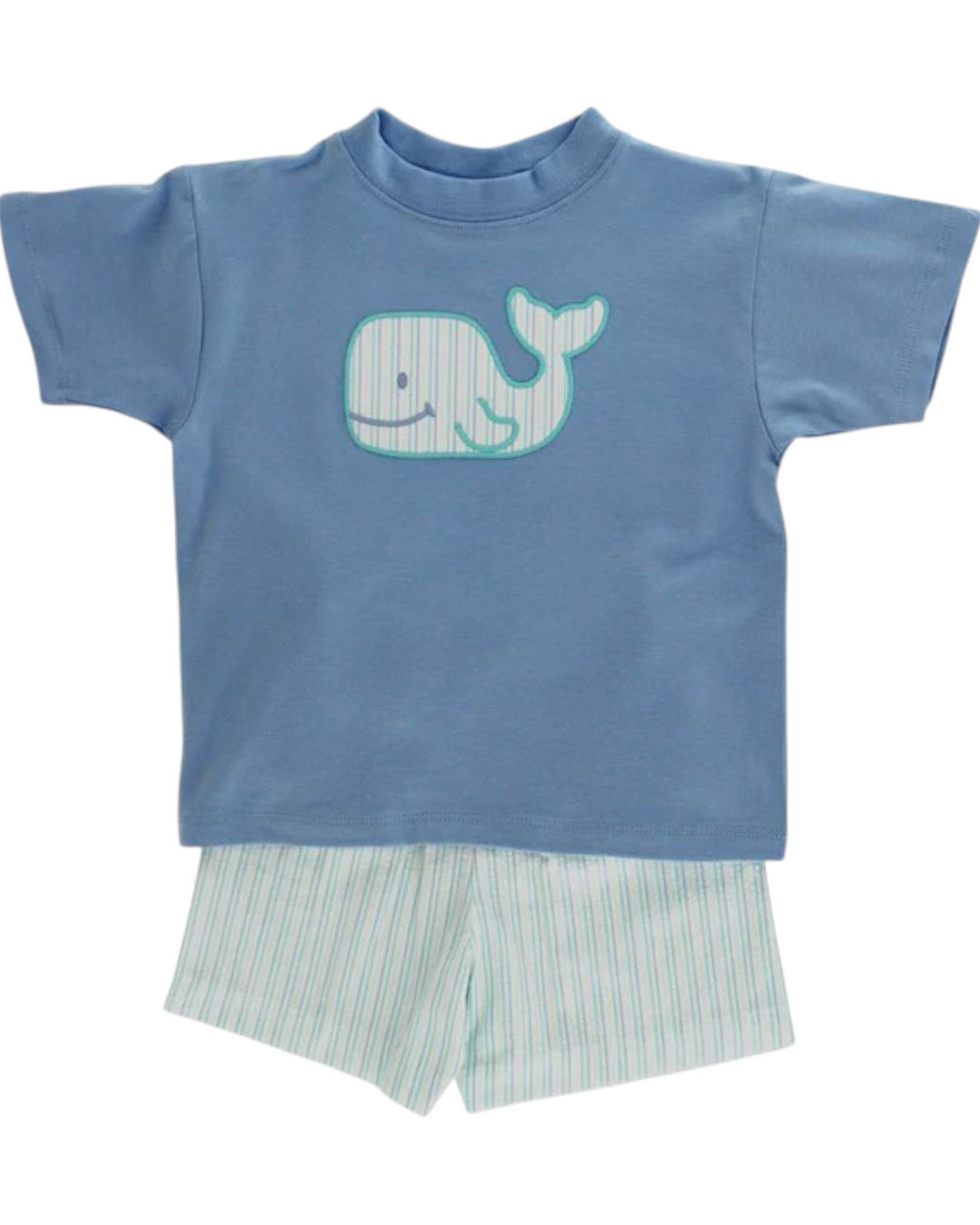 Wally Whale Blue Boys Short Set, That Store, front