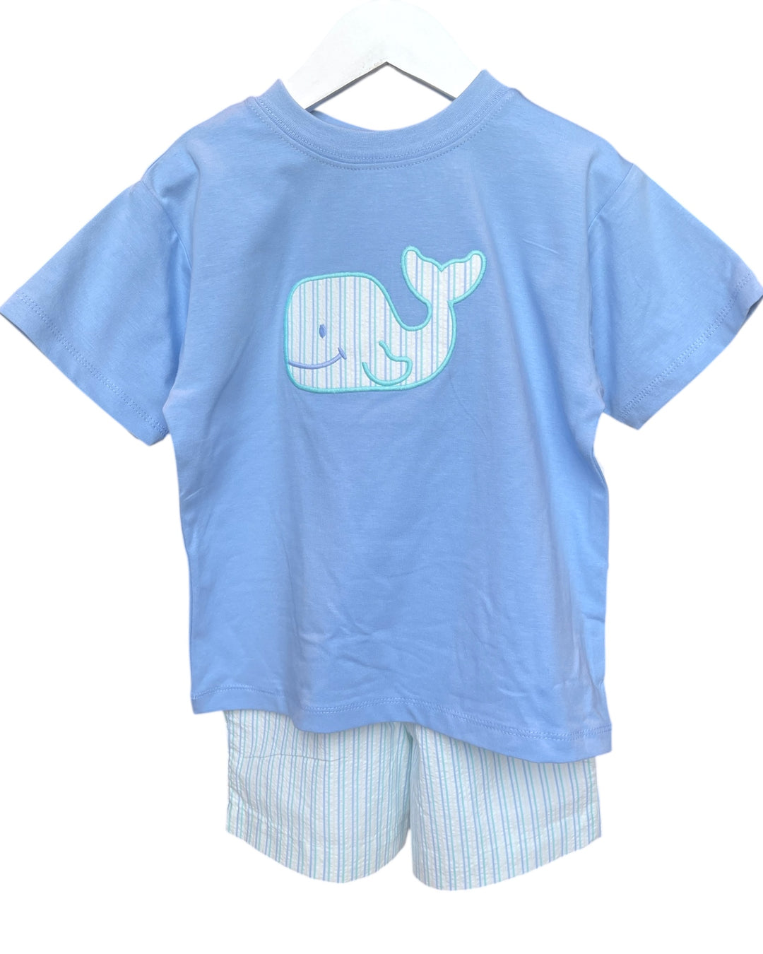 Wally Whale Blue Boys Short Set, That Store, front 2