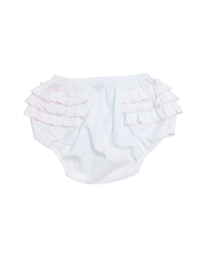 White baby bloomers with ruffles on a white background