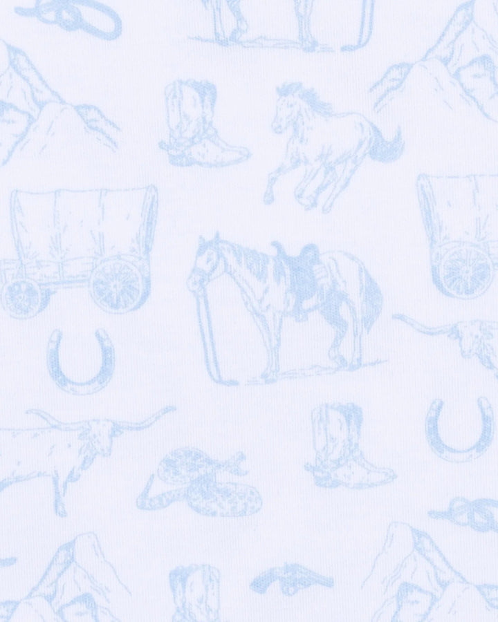 Wild West Toile Boys Footie - Light Blue
