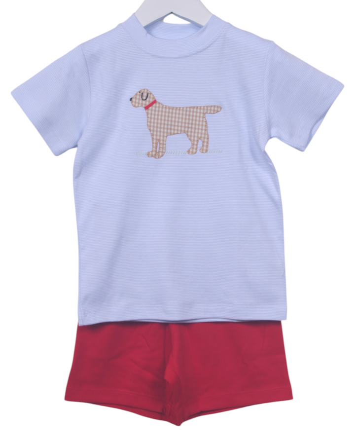 Winston Applique Blue Stripe Boys Short Set, That Store, front