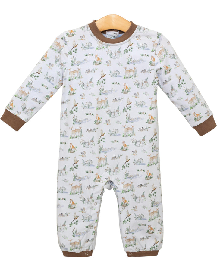 Baby onesie with animal pattern on a white background