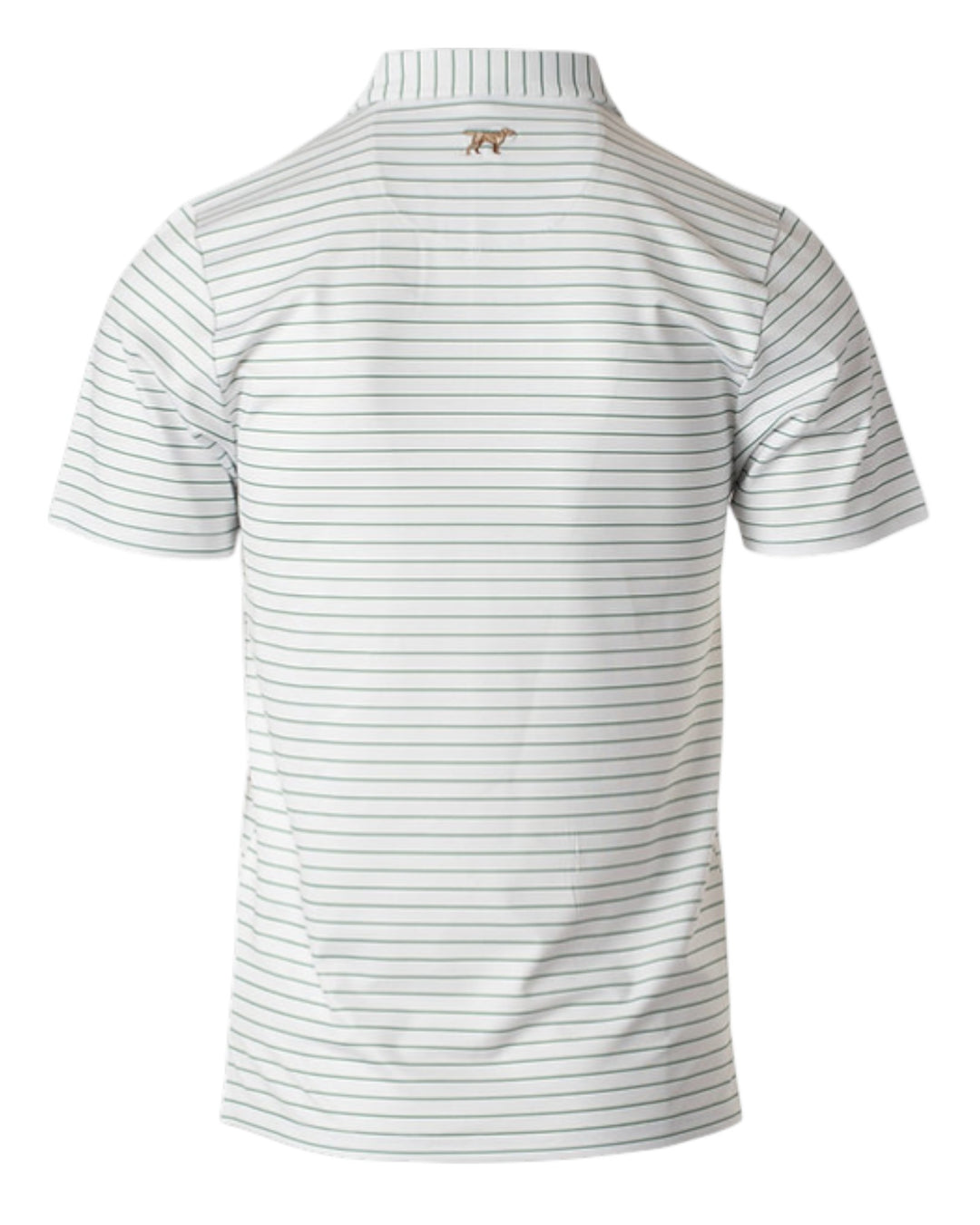 White and gray striped polo shirt on a white background