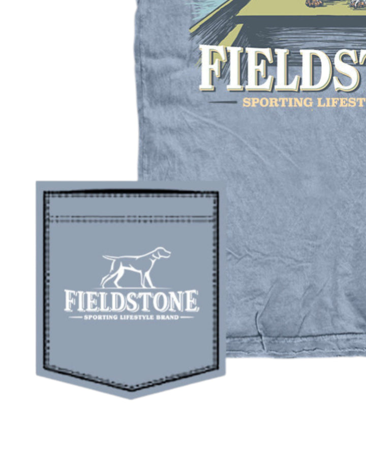 Gray fabric with 'Fields' Sporting Lifestyle' branding and a logo on a white background