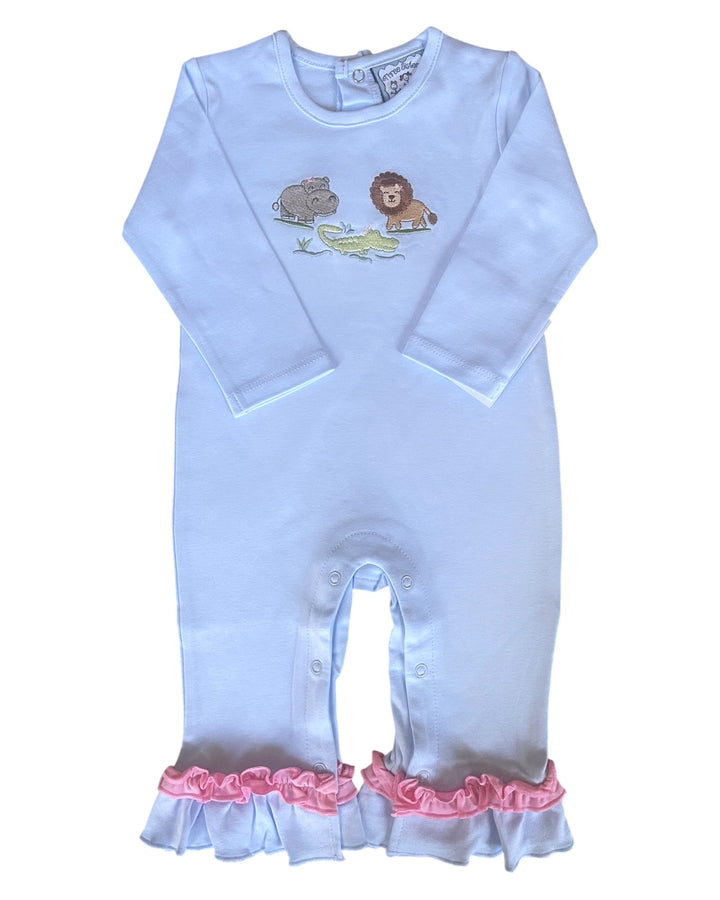 Zoo Animals Blue Girls Ruffle Romper